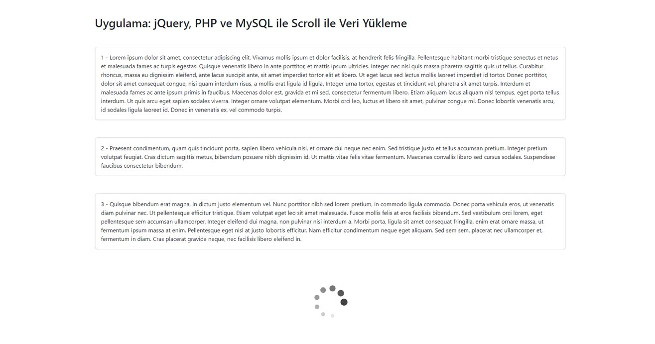 jQuery, PHP ve MySQL ile Scroll ile Veri Yükleme